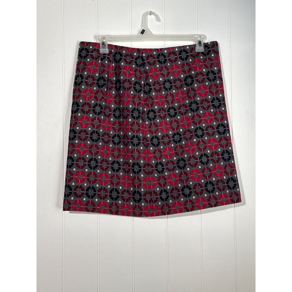 Talbots · 14 · Mini Skirt · Wool Blend · Geometric Plaid · Red Black Gray